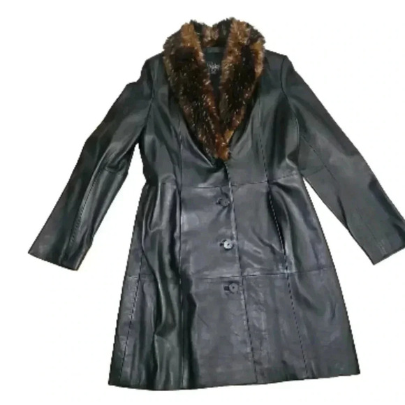 Wilson Leather Women's Black Pelle Studio Vinatge Faux Fur Trim Jacket M - Picture 8 of 13